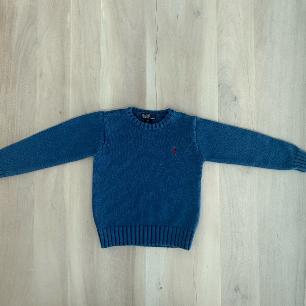 Ralph Lauren Blue Knit Sweater with Red Accent